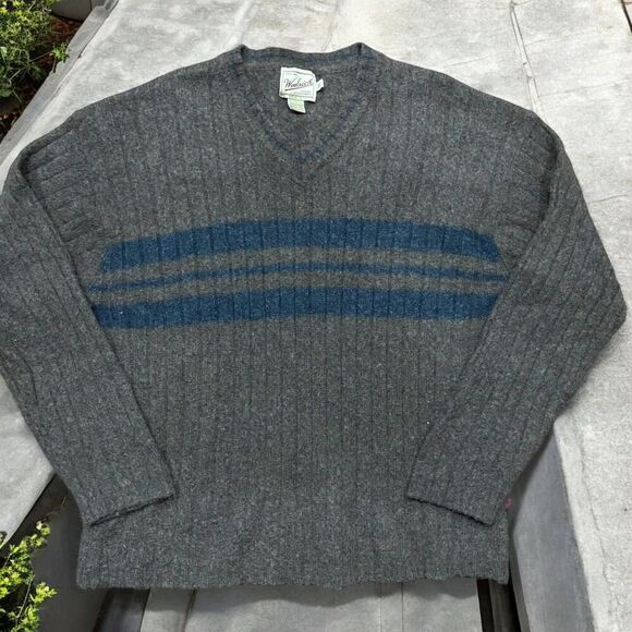 Woolrich Outdoors Vintage V-Neck Wool Sweater Brown Navy Men's Size XXL - Picture 1 of 8